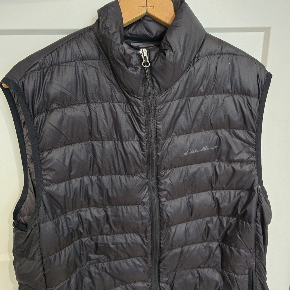 Eddie Bauer Down Puffer Vest Unisex Womens Mens Black Full Zip Pockets Outdoors